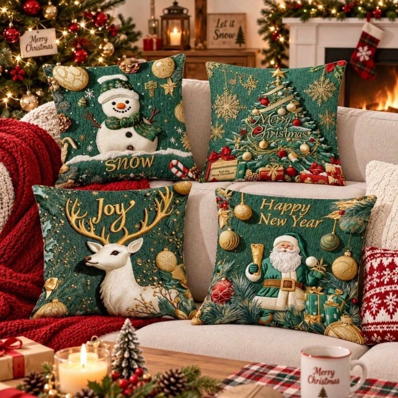 Božićne navlake za jastuke (4 komada), GreenXmass - Image 11