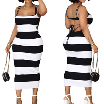 Crno-bijela prugasta haljina, STRIPDRESS - Image 1