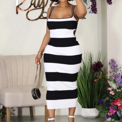 Crno-bijela prugasta haljina, STRIPDRESS - Image 3