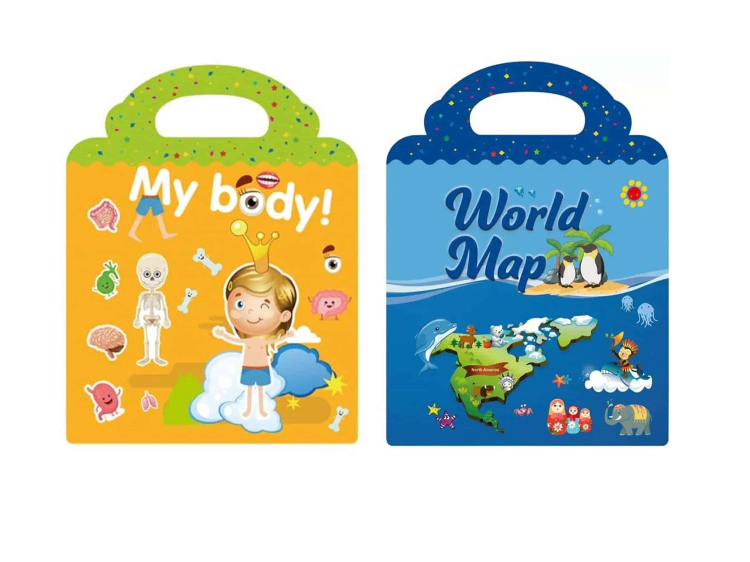 SmartStickers, set od 2 edukativne knjige sa slikama i naljepnicama (dijelovi tijela i karta svijeta) - Image 1