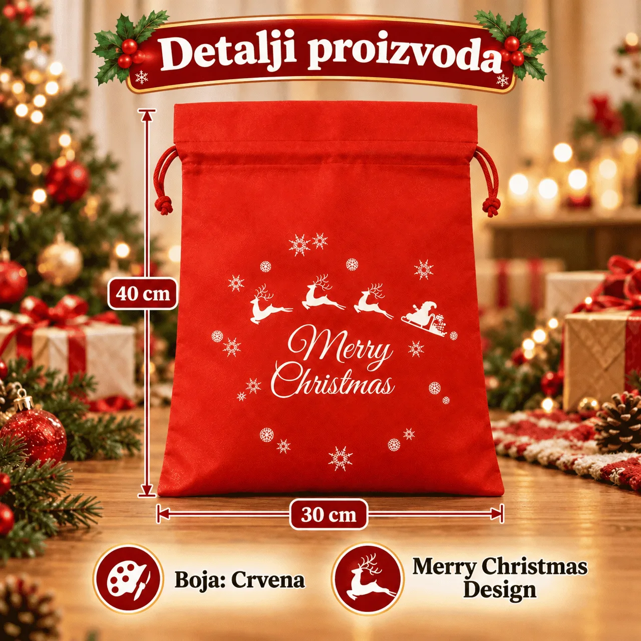 Božićne platnene vrećice, 3x vrećice - Image 3