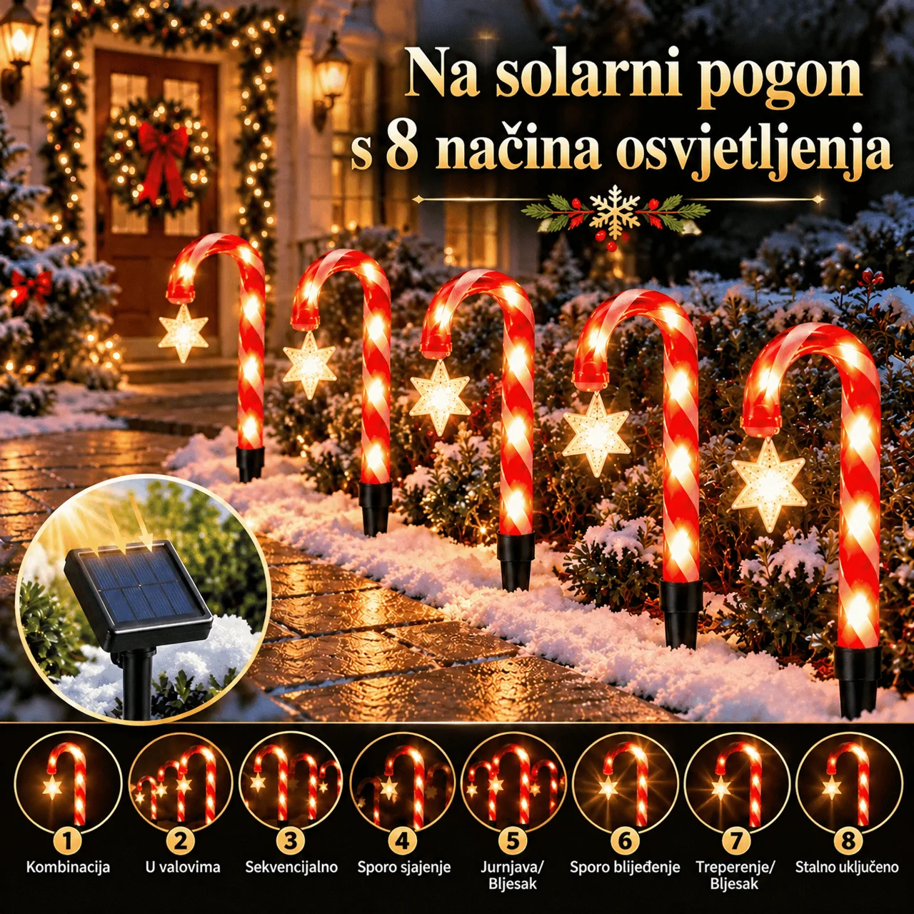 Solarno napajanje i 8 načina osvjetljenja