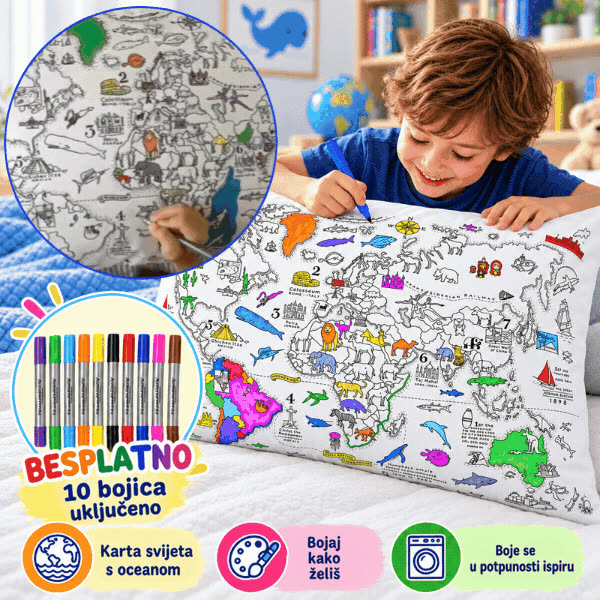 Obojite svoj jastuk – karta svijeta, ColoringPillow - video