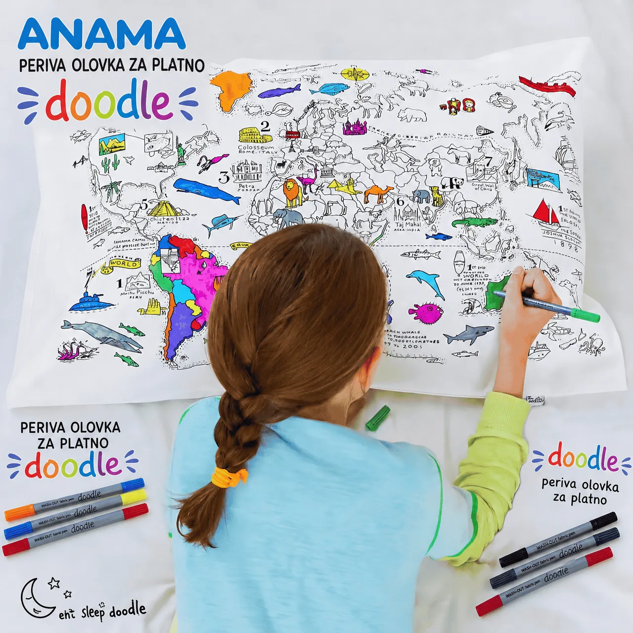 Obojite svoj jastuk – karta svijeta, ColoringPillow - Image 6