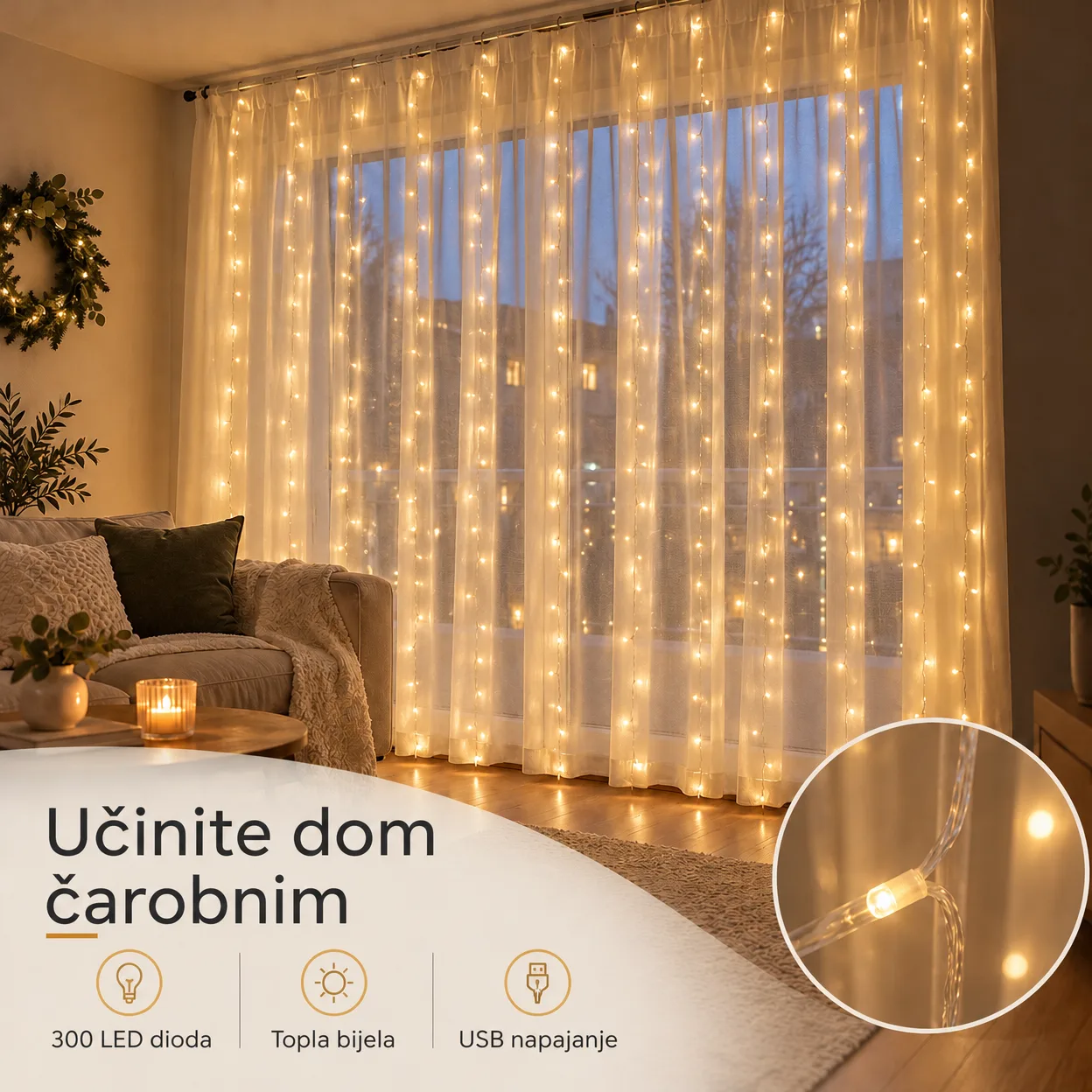 CurtainLED, zavjesa s 300 LED svjetala (3x3m) - Image 1