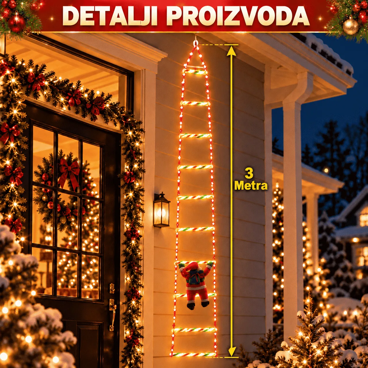 LED božićne ljestve s Djedom Mrazom, ljestve - Image 3