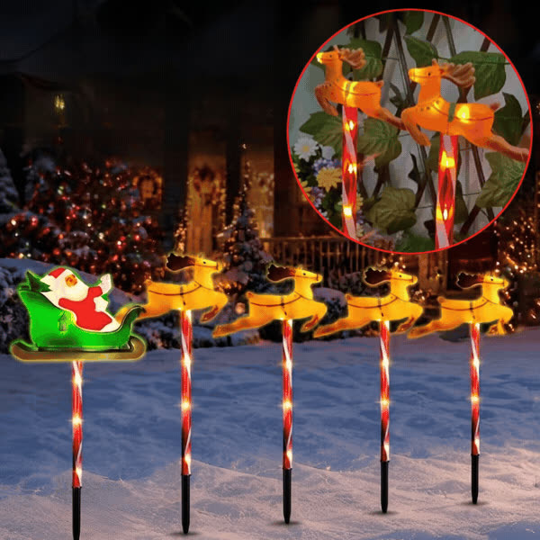 Božićna vrtna dekoracija s Djedom Mrazom i sobovima, ReinDeers - video