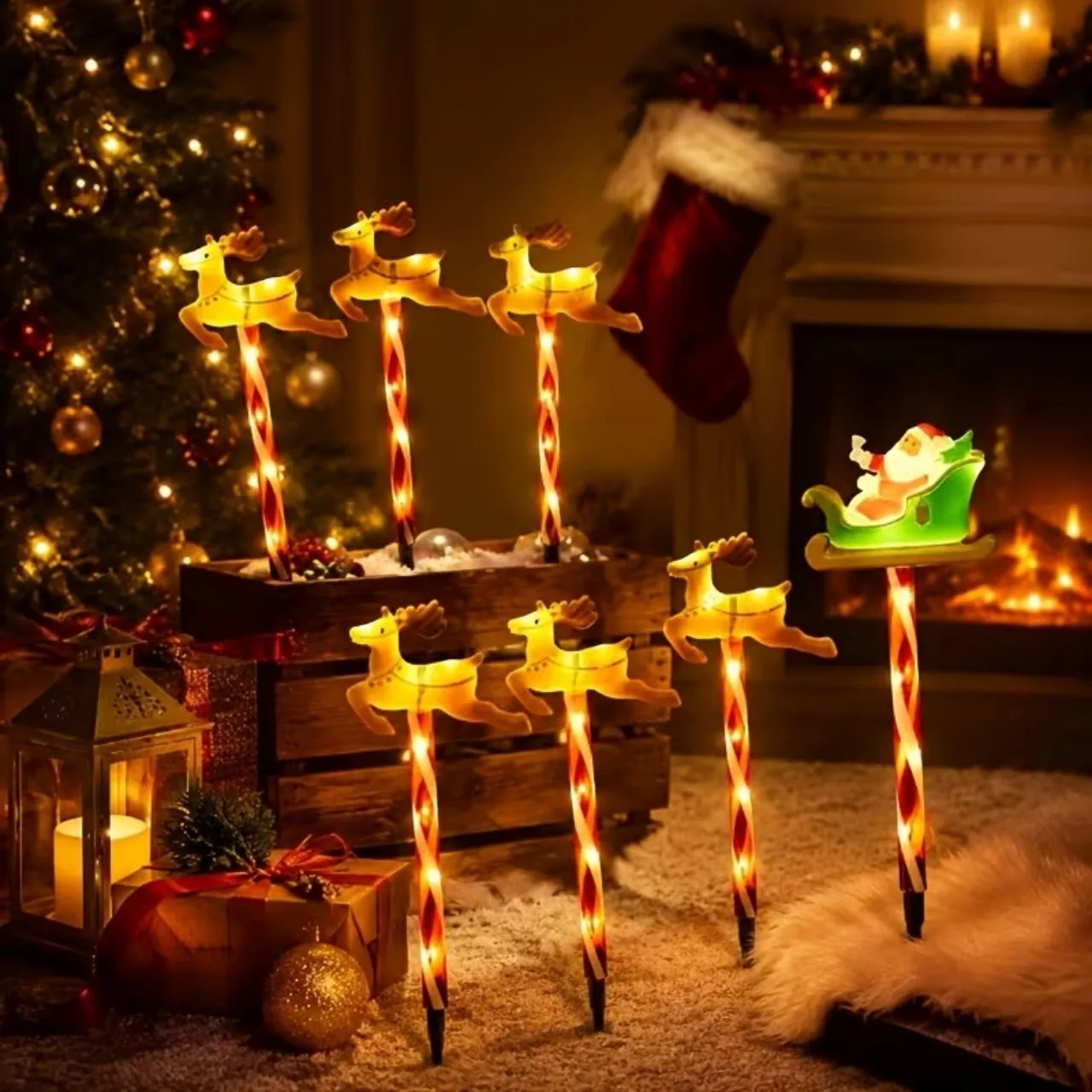 Božićna vrtna dekoracija s Djedom Mrazom i sobovima, ReinDeers - Image 2