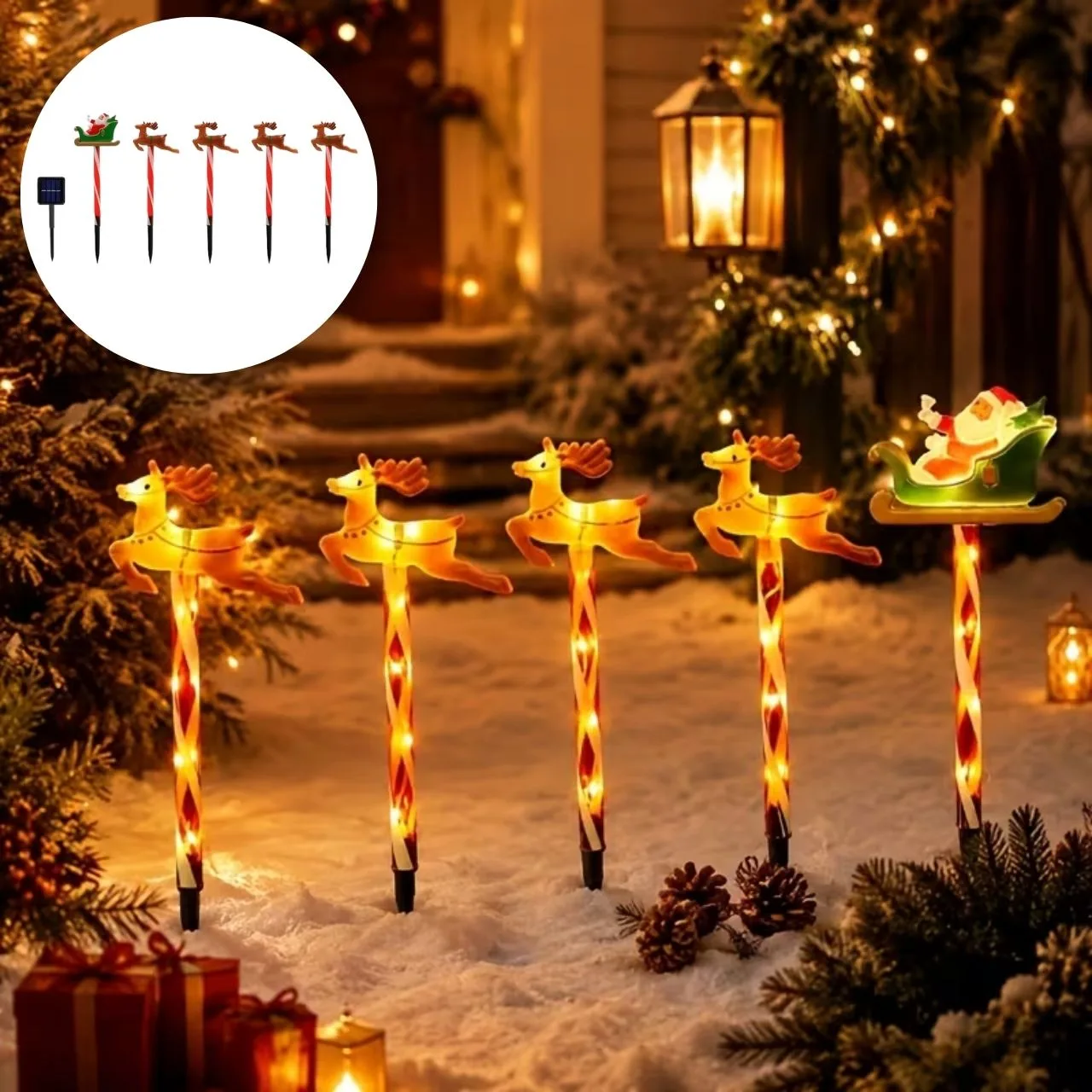Božićna vrtna dekoracija s Djedom Mrazom i sobovima, ReinDeers - Image 3
