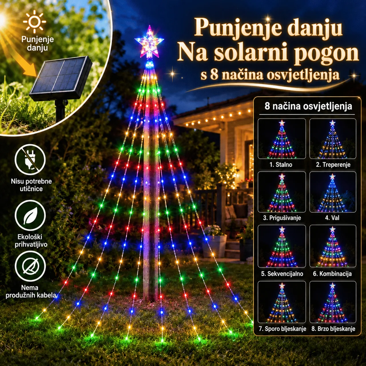 Solarno napajanje i 8 načina osvjetljenja