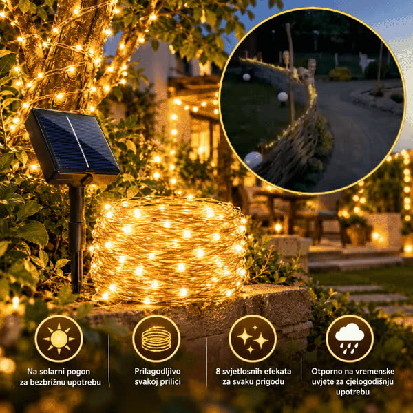 Solarne LED lampice na žici (12 m), YardLights - video